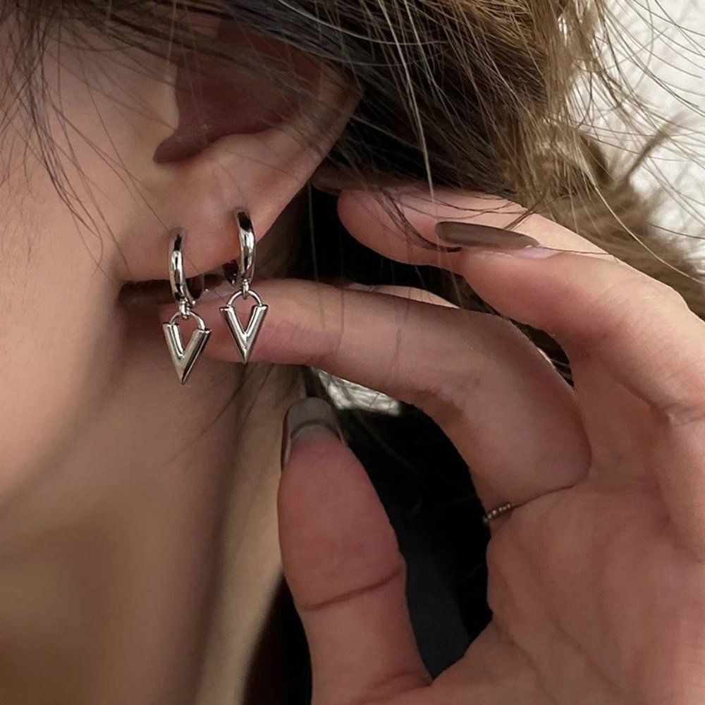 Silver V Shape Earrings